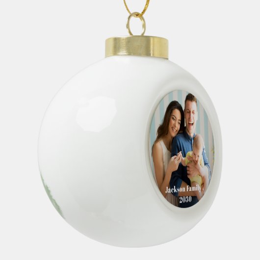 Custom FAMILY Script One Photo Keepsake  Keramik Kugel-Ornament (Links)
