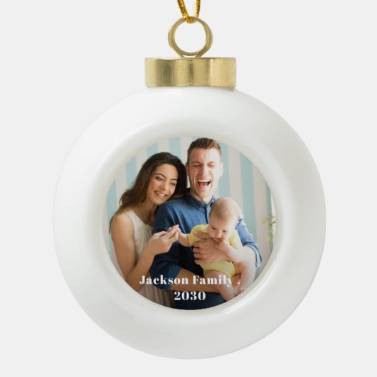 Custom FAMILY Script One Photo Keepsake  Keramik Kugel-Ornament (Vorderseite)