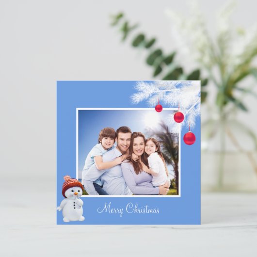 Custom Family & Snowman auf Sky Blue Christmas (Stehend Vorderseite)