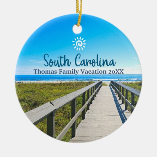 Custom Family South Carolina Reise Weihnachtsbaum Keramik Ornament (Vorne)