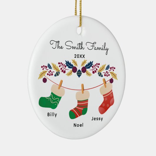 Custom Family Strumpf Weihnachten mit Namen Keramik Ornament (Rechts)