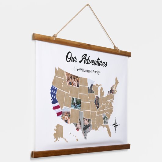 Custom Family Travel Adventures USA Foto Collage Wandteppich Mit Holzrahmen (Gewinkelt)