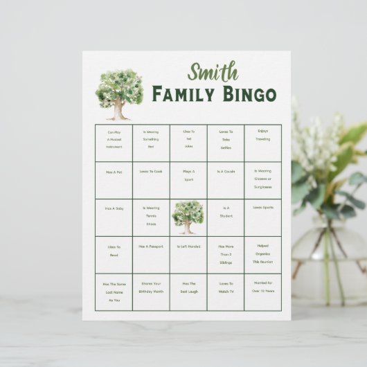Custom Family Tree Bingo Renion Party Game (Stehend Vorderseite)