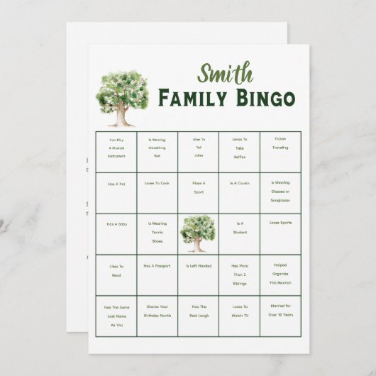 Custom Family Tree Bingo Renion Party Game Einladung (Vorne/Hinten)