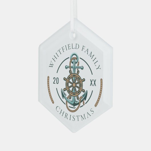 Custom Family Vacation Nautical Beach House Ornament Aus Glas (Vorderseite Links)