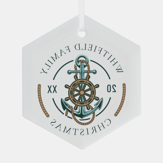 Custom Family Vacation Nautical Beach House Ornament Aus Glas (Rückseite)