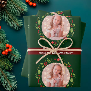 Custom Family Weihnachten Foto Festlich Grün Rot Geschenkpapier Set