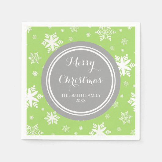 Custom Family Weihnachten Grüne Schneeflocken Napk Serviette (Vorderseite)