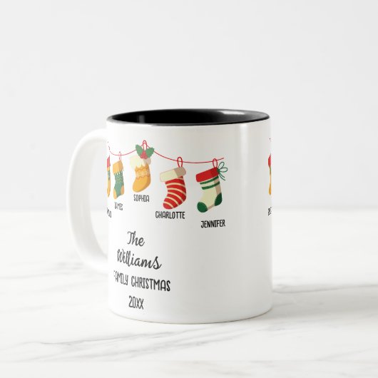 Custom Family Weihnachten Strümpfe 5 Namen Zweifarbige Tasse (Vorderseite Links)