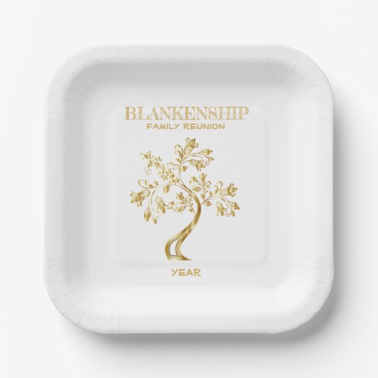 Custom Family Wiedersehen Black Gold Tree Art Pappteller (Vorderseite)