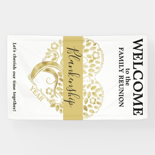 Custom Family Wiedersehen Gold Heart Shaped Tree W Banner (Horizontal)
