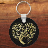 Custom Family Wiedersehen Gold Heart Tree auf zwei Schlüsselanhänger (Vorderseite)