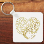 Custom Family Wiedersehen Gold Heart Tree auf zwei Schlüsselanhänger (Vorderseite)