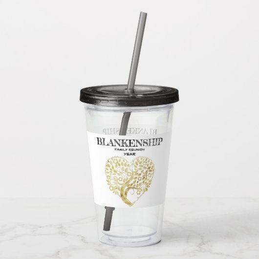 Custom Family Wiedersehen Gold Heart Tree Keepake Acryltrinkbecher (Rückseite)