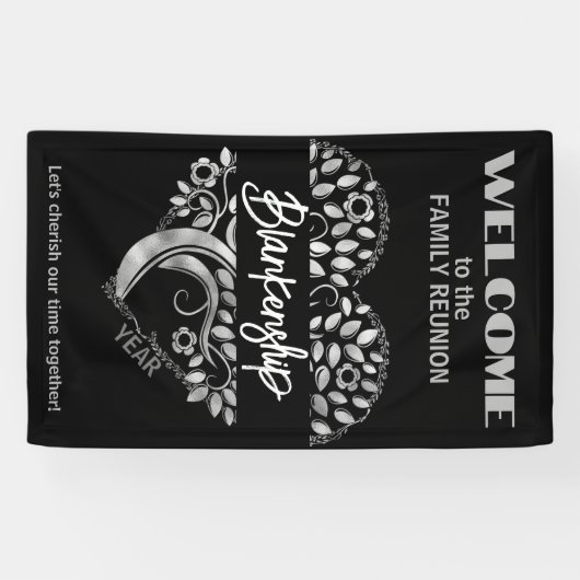 Custom Family Wiedersehen Heart Art Tree Black Sil Banner (Horizontal)