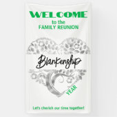 Custom Family Wiedersehen Heart Art Tree Weiß Grün Banner (Vertikal)