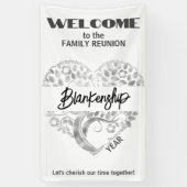 Custom Family Wiedersehen Heart Art Tree White Sil Banner (Vertikal)