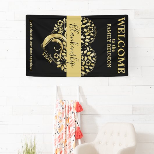 Custom Family Wiedersehen Heart Shaped Tree Black Banner (Insitu)