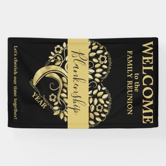 Custom Family Wiedersehen Heart Shaped Tree Black  Banner (Horizontal)