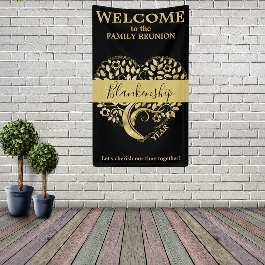 Custom Family Wiedersehen Heart Shaped Tree Black  Banner