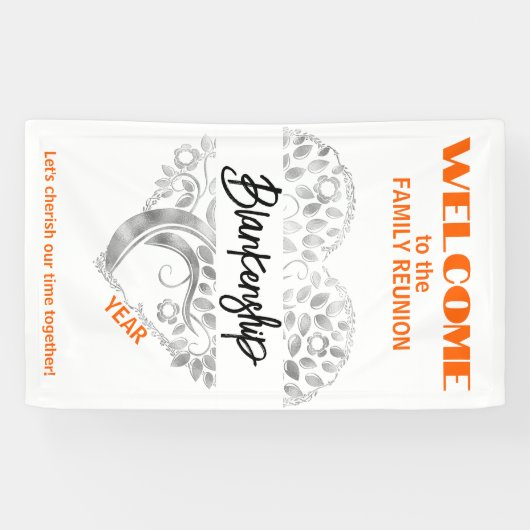 Custom Family Wiedersehen Herz Art Tree White Oran Banner (Horizontal)