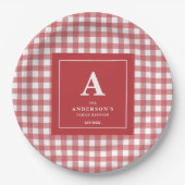 Custom Family Wiedersehen Red Gingham Pappteller (Vorderseite)