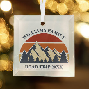Custom Family Wiedersehen Road Trip Sunset Keepake Ornament Aus Glas