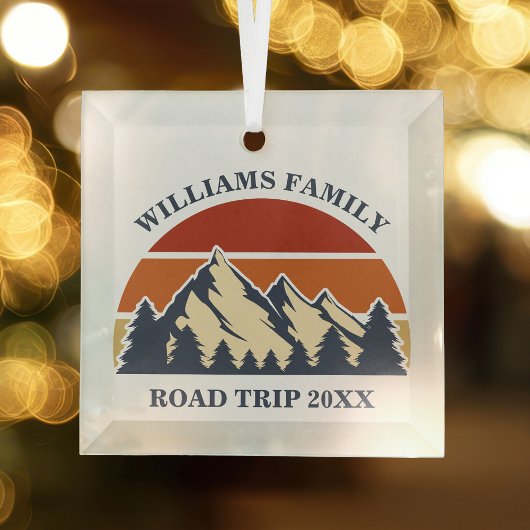 Custom Family Wiedersehen Road Trip Sunset Keepake Ornament Aus Glas