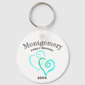 Custom Family Wiedersehen Rustic Blue Linked Heart Schlüsselanhänger (Vorderseite)