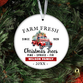 Custom Farm Fresh Vintage Red Truck Christmas Keramik Ornament