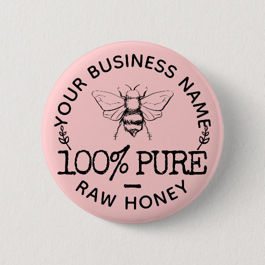 Custom Farmhouse Apiary Logo Cute Bumblebee Honey Button (Vorderseite)