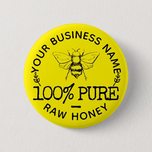 Custom Farmhouse Apiary Logo Cute Bumblebee Honey Button (Vorderseite)