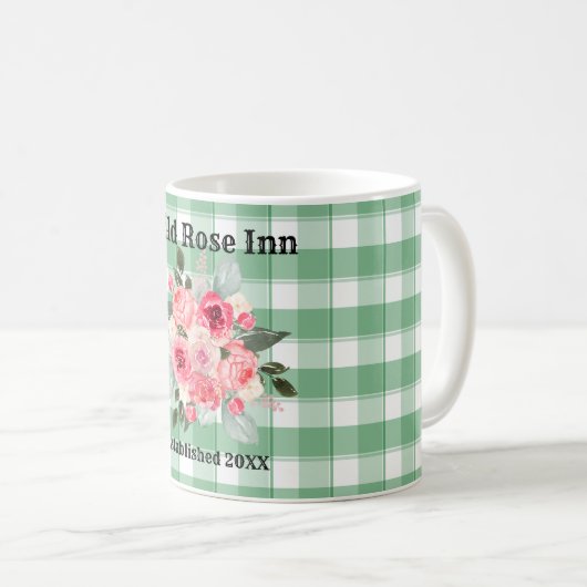 Custom Farmhouse Country Gingham Wild Rose Kaffeetasse (VorderseiteRechts)