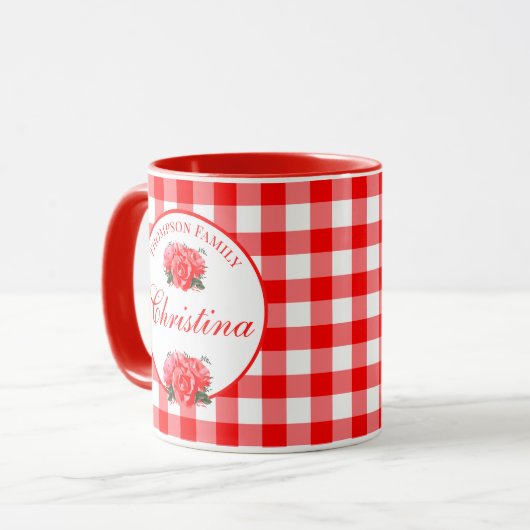 Custom Farmhouse Country Red Gingham Combo Tasse (Vorderseite Links)