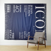 Custom Fashion Magazine Banner, Blue Silver Party Wandteppich (Beispiel (Horizontal))