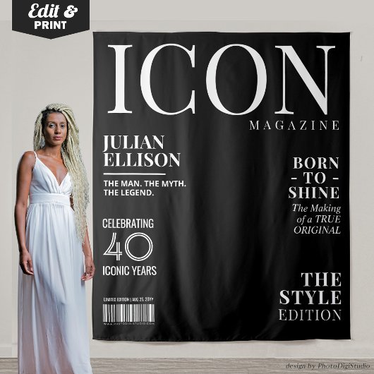 Custom Fashion Magazine Banner Decor, Black Party Wandteppich