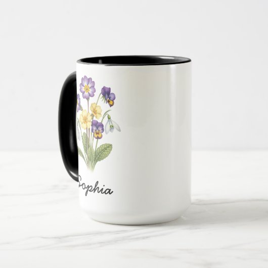 Custom February Birth Flower - Personalized Name Tasse (Vorderseite Links)