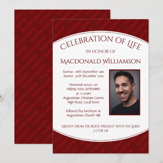 Custom | FEIERUNG DES LEBENS | Beerdigung Roter Ei Einladung (Vorne/Hinten)