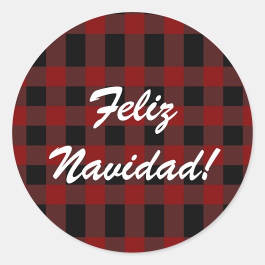 Custom Feliz Navidad Christmas Red Kariert Spanisc Runder Aufkleber (Vorderseite)