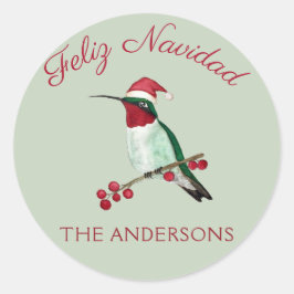 Custom Feliz Navidad Ruby-throated Hummingbird Runder Aufkleber