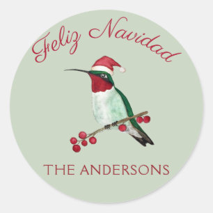 Custom Feliz Navidad Ruby-throated Hummingbird Runder Aufkleber
