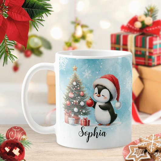 Custom Festival Red and Blue Niedlich Pinguin Chri Kaffeetasse