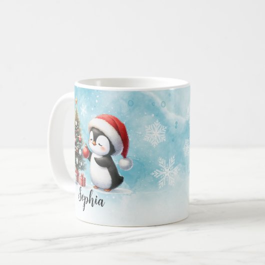 Custom Festival Red and Blue Niedlich Pinguin Chri Kaffeetasse (Vorderseite Links)