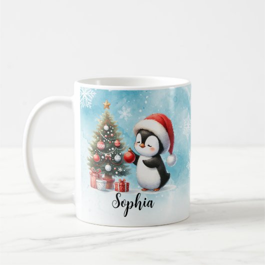 Custom Festival Red and Blue Niedlich Pinguin Chri Kaffeetasse (Links)