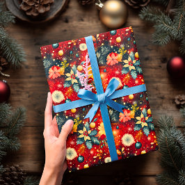 Custom Festival Red Floral Christmas Geschenkpapier