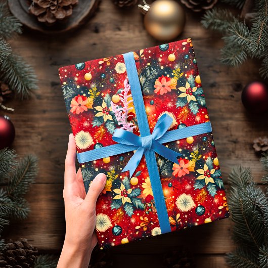 Custom Festival Red Floral Christmas Geschenkpapier
