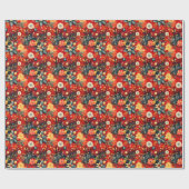 Custom Festival Red Floral Christmas Geschenkpapier (Flach)