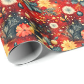 Custom Festival Red Floral Christmas Geschenkpapier (Rolleneckpunkt)