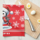 Custom Festival Red Penguin Ice Skater Weihnachten Geschirrtuch (Viertel Falte)