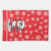 Custom Festival Red Penguin Ice Skater Weihnachten Geschirrtuch (Horizontal)